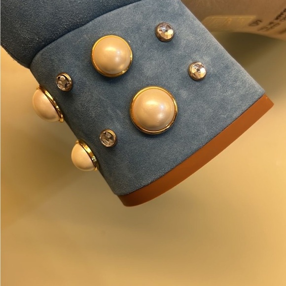 GIANNA MELANI MADE IN ITALY SUEDE LEATHER Dusty Blue Fringe shoes - Picture 4 of 11